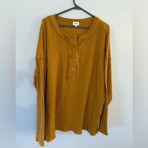 BKE Knit Waffle Shirt Button Down Henley Long Sleeve Top Brown Size XXL Hippie